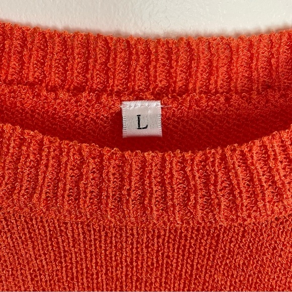 Vibrant Coral Orange Knit Crewneck Sweater w/ Drop Shoulder Chest Pocket… - Picture 3 of 14